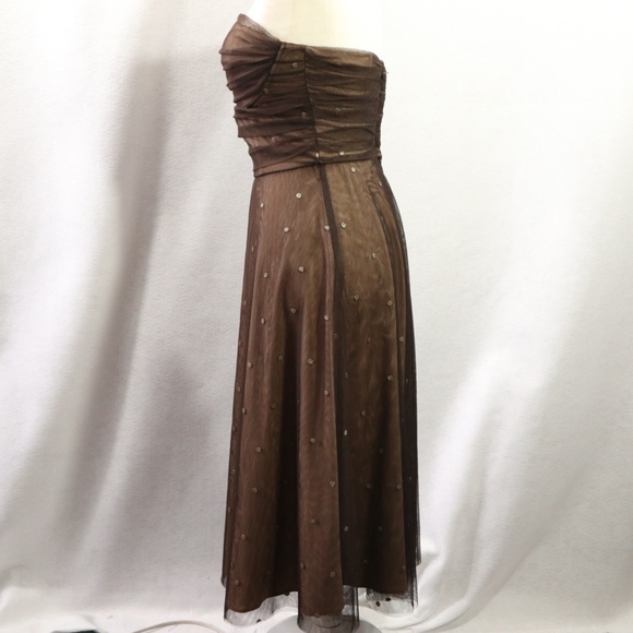 ELIZA J CHOCOLATE & GOLD DOTS TULLE DRESS SZ 6 - Picture 4 of 8